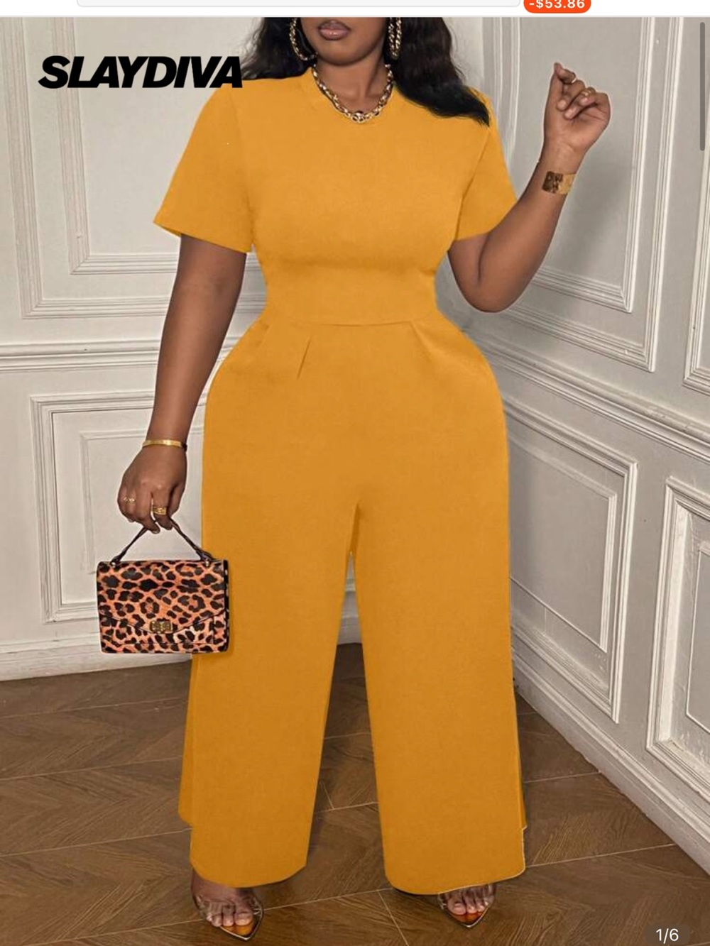 SHEIN Mustard Yellow Short Sleeve Wide-Leg Jumpsuit